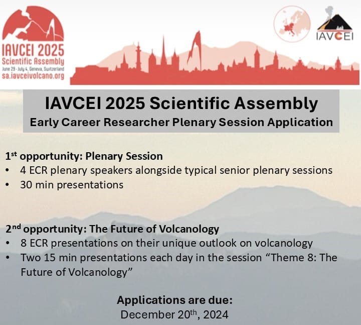 Explosive Reminder 🌋
📢📢📢ECR Plenary and Future of Volcanology session applications at IAVCEI 2025 Scientific Assembly📢📢📢

Get more information and apply here 👇 
ecrnet.iavceivolcano.org/early-career-r…