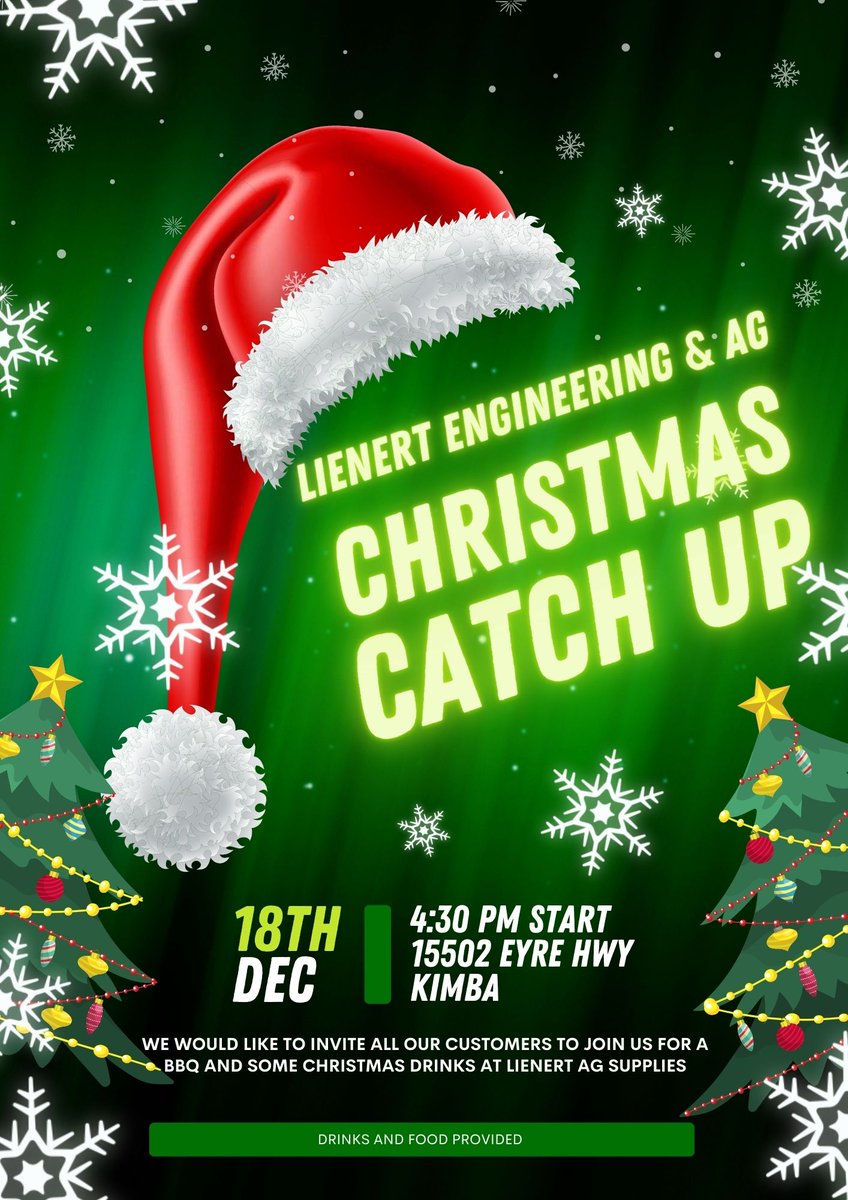 🎄We would like to invite all of our customers to join us for a BBQ  and some Christmas drinks at Lienert Ag Supplies. 🍺 ✨