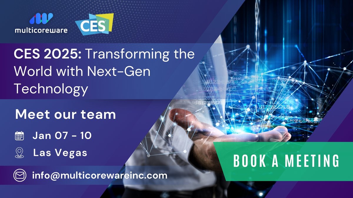MulticoreWare's tweet image. Join us at CES 2025! 

Explore our cutting-edge innovations in AI, Video Codecs, Edge &amp;amp; Cloud Computing, IoT, Sensor Fusion, and embedded solutions. 

Schedule a meeting at: calendly.com/sathyapriya/ce…

#CES2025 #AI #VideoCodecs #EdgeComputing #EmbeddedSolutions #Multicoreware