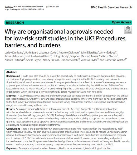 Catherine Walshe (@cewalshe) on Twitter photo 'The implementation of current Health Research Authority approval processes for low risk staff research has the potential to use more NHS organisational resources than the research study itself.'
<a href="/PalCaReNWC/">PalCaReNW</a> highlighting governance burdens. bmchealthservres.biomedcentral.com/articles/10.11… 'The implementation of current Health Research Authority approval processes for low risk staff research has the potential to use more NHS organisational resources than the research study itself.'
<a href="/PalCaReNWC/">PalCaReNW</a> highlighting governance burdens. bmchealthservres.biomedcentral.com/articles/10.11…