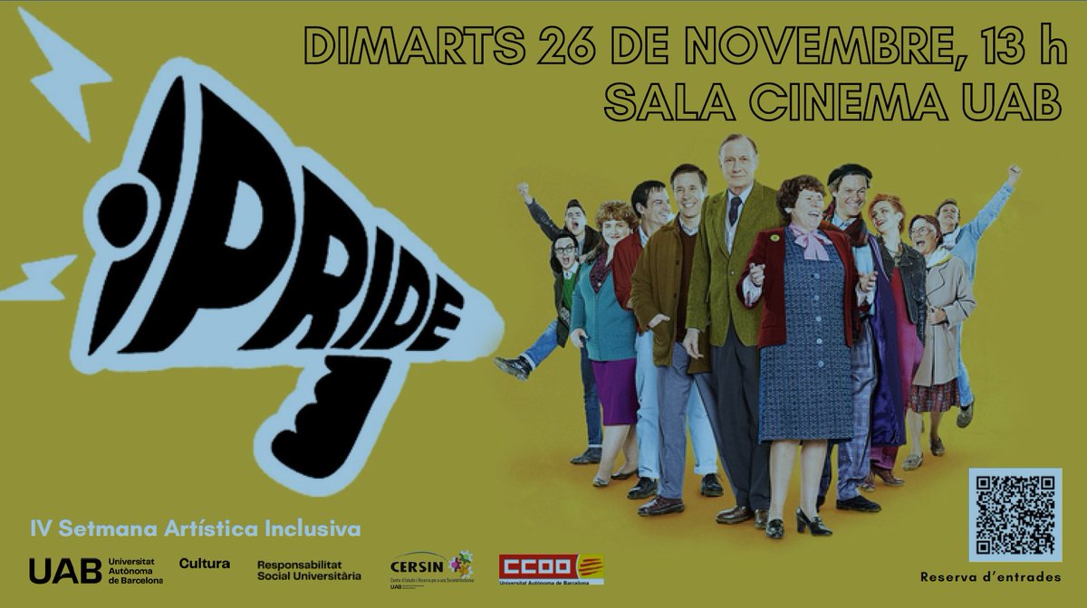 Universitat Autònoma de Barcelona (@uabbarcelona) on Twitter photo 🎭 Setmana artística inclusiva: projecció de la pel·lícula «Pride» de Matthew Warchus.
🗓️ Dimarts 26 de novembre
🕐13 h
📍 Sala Cinema
🎟️ Entrades ➡️ eformularis.uab.cat/web/culturaenv…
👉 uab.cat/web/agenda/det…
#UAB <a href="/OCiCUAB/">Oficina de Compromís i Comunitat</a> @culturaenviuUAB 🎭 Setmana artística inclusiva: projecció de la pel·lícula «Pride» de Matthew Warchus.
🗓️ Dimarts 26 de novembre
🕐13 h
📍 Sala Cinema
🎟️ Entrades ➡️ eformularis.uab.cat/web/culturaenv…
👉 uab.cat/web/agenda/det…
#UAB <a href="/OCiCUAB/">Oficina de Compromís i Comunitat</a> @culturaenviuUAB