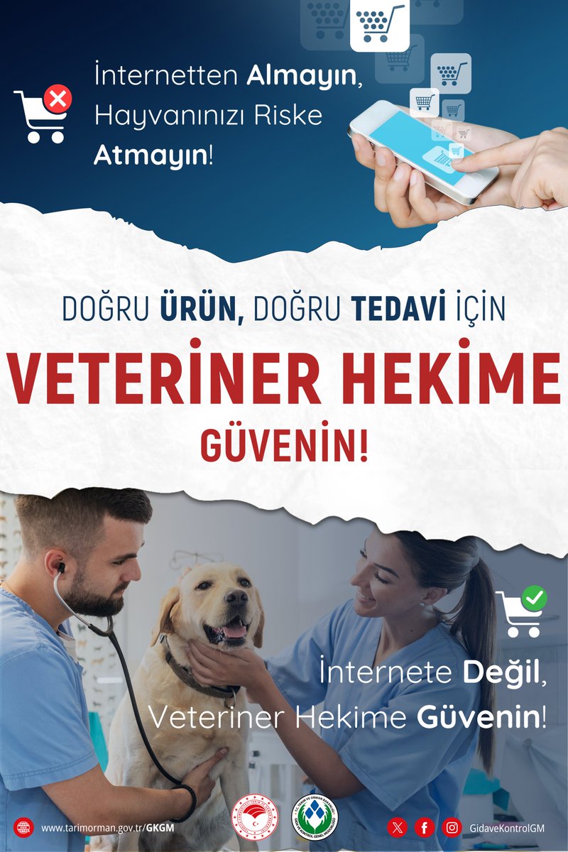 🐶İnternetten Almayın, 💥Hayvanınızı Riske Atmayın! 🦮🐾 🐕‍🦺

⛔️ Veteriner tıbbi ürünlerinin radyo, TV, gazete, dergi ve internet gibi kanallarda tanıtımı, reklamı ve satışı 🚫YASAKTIR.

📢‼️❌Yasağa uymayanlar hakkında idari para cezası, ürünlere el konulması ve mülkiyetinin