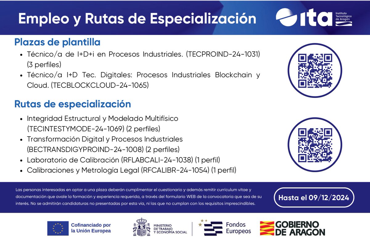 #empleo #empleoITA

Si quieres formar parte de un equipo innovador con ganas de resolver los retos del futuro de las empresas gracias a la tecnología, únete a
<a href="/ITA_tecnologia/">Instituto Tecnológico de Aragón</a> 

ita.es/ita/unete/