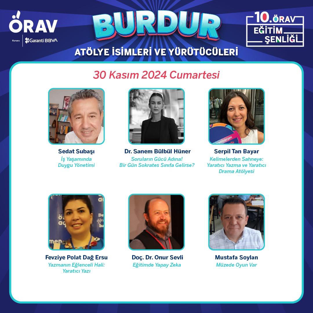 Merkez Müdürümüz Doç. Dr. Onur Sevli, yurt genelinde düzenlenen ÖRAV Eğitim Şenliği kapsamında, 30 Kasım 2024 Cumartesi günü saat 14:00-15:30 arasında “Eğitimde Yapay Zeka” konulu bir atölye gerçekleştirecektir.