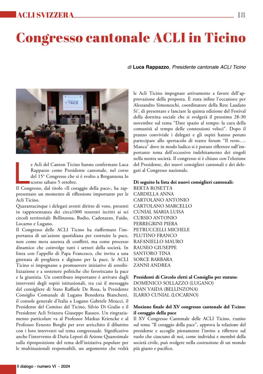 Cattedra Rosmini (@cattedrarosmini) on Twitter photo Il coraggio della pace: il n.6 di “il dialogo” parla dei congressi cantonale e nazionale delle ACLI, del rinnovo delle cariche, dei temi trattati, ma getta anche uno sguardo avanti sul Giubileo: perché oggi abbiamo di speranza?Grazie e auguri ancora al presidente <a href="/GiuseppeRauseo/">Giuseppe Rauseo</a>! Il coraggio della pace: il n.6 di “il dialogo” parla dei congressi cantonale e nazionale delle ACLI, del rinnovo delle cariche, dei temi trattati, ma getta anche uno sguardo avanti sul Giubileo: perché oggi abbiamo di speranza?Grazie e auguri ancora al presidente <a href="/GiuseppeRauseo/">Giuseppe Rauseo</a>!