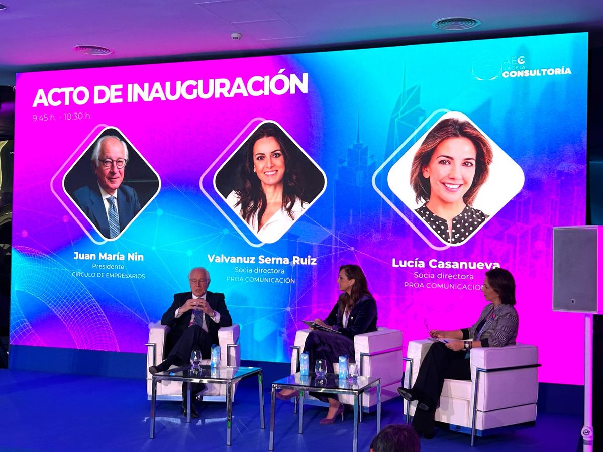 aecspain's tweet photo. 💬 @Lucia_Casanueva y @valvanuz, socias directoras de @proacomunica, protagonizan junto a Juan María Nin, presidente del @circulodempresa, una interesante conversación sobre el papel del liderazgo empresarial en tiempos de cambio🌍. https://t.co/6mCcNWyS7Z