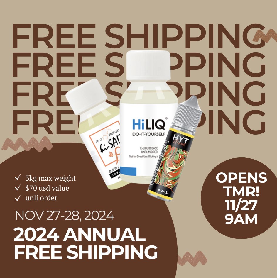 Our grandest Annual #FreeShipping is coming TMR! Nov 27! Make sure to invite at least 1 friend to save together! We can ship to your country w/out a script or tax fees!!! 

AUS hiliqau.com
Global: hiliq.com
#HILIQ #Freeshipping2024 #Vaping #Nicotine