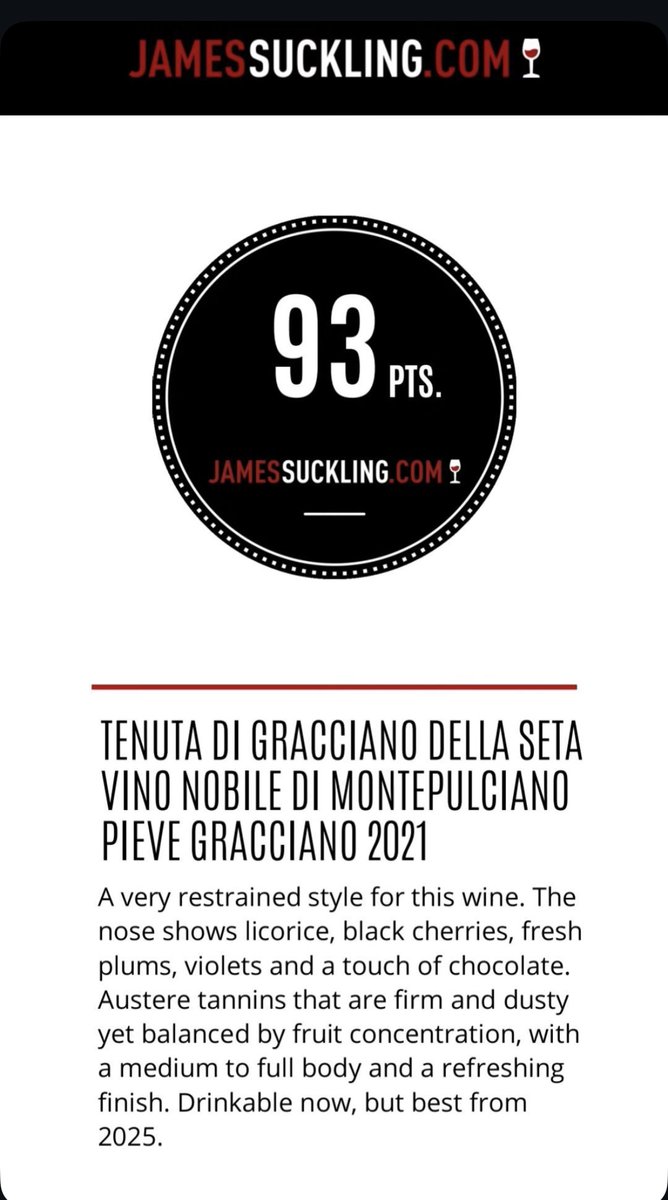 EnotecaNL (@enotecanl) on Twitter photo 93 Pts by <a href="/JamesSuckling/">James Suckling</a> to #GraccianodellaSeta's Vino Nobile di #Montepulciano Pieve 2021!
More info ⬇️
enoteca.nl/james-suckling…
#tuscany #tuscanswines #vinonobiledimontepulciano #vinonobiledimontepulcianopieve #winelover #Italianwines 93 Pts by <a href="/JamesSuckling/">James Suckling</a> to #GraccianodellaSeta's Vino Nobile di #Montepulciano Pieve 2021!
More info ⬇️
enoteca.nl/james-suckling…
#tuscany #tuscanswines #vinonobiledimontepulciano #vinonobiledimontepulcianopieve #winelover #Italianwines