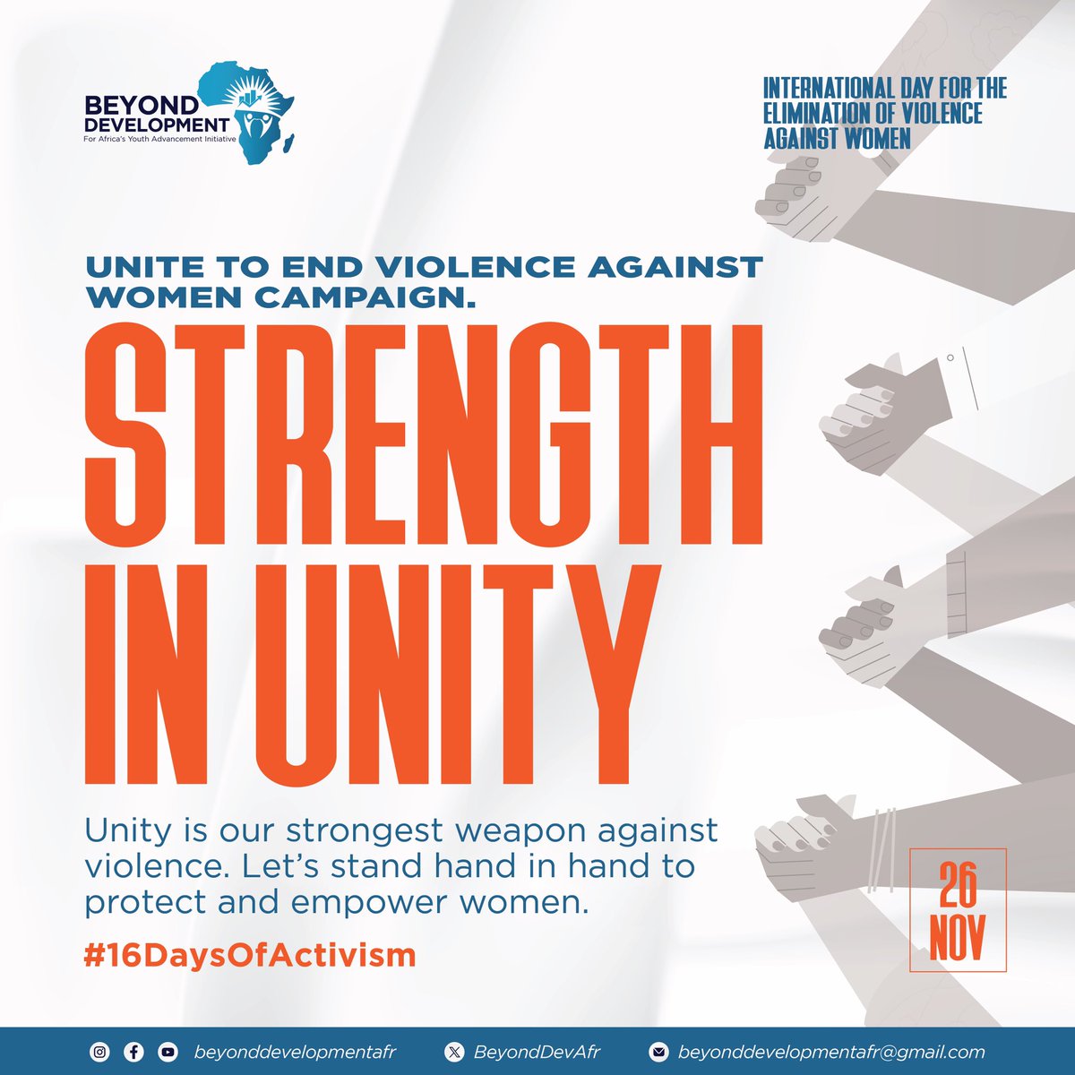 Strength in Unity: Breaking the Chains of Violence
Just as these hands are intertwined, our voices must unite to challenge the systems that perpetuate violence against women and girls.

#16DaysOfActivism #EndGBV #StrengthInUnity #WomenEmpowerment”