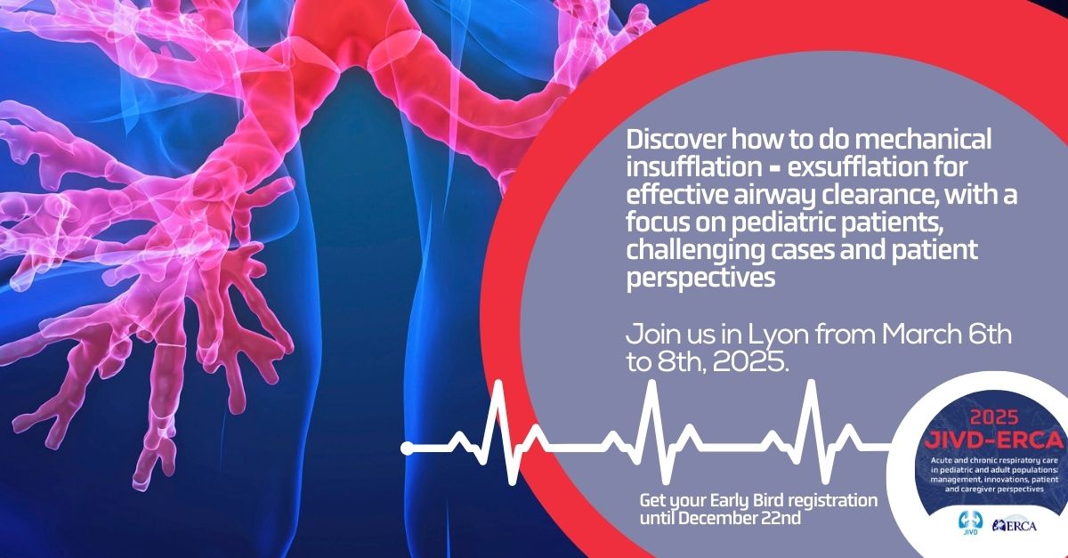🩺 Discover how to do mechanical insufflation-exsufflation for effective airway clearance, with a focus on pediatric patients and challenging cases

📆 6-8 March 
📍 Cité Centre de Congrès, Lyon
✍ Registrations:  jivd-erca2025.com/registration
👀 Program: jivd-erca2025.com/preliminary-pr…