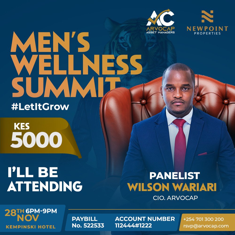 ItsJeffreyJeff's tweet photo. Mr Wilson Wariari CEO and founder of @ArvoCap investment managers will be among the panelists during the upcoming #MensWellnessSummit and he will be giving insights on how to Invest
#letitgrow https://t.co/VoSpdjcZ98
