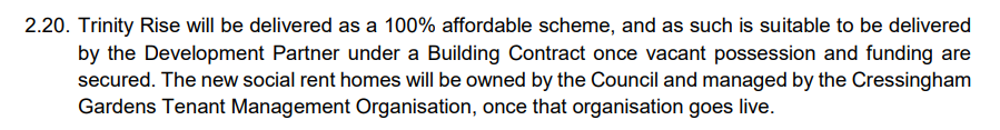 Incredible double standards from #Lambeth
They spend years telling residents that the Trinity Rise development isn't part of the estate and that they have no say. Now they are expecting Cressingham TMO to manage Trinity Rise homes when they are finished! moderngov.lambeth.gov.uk/ieDecisionDeta…