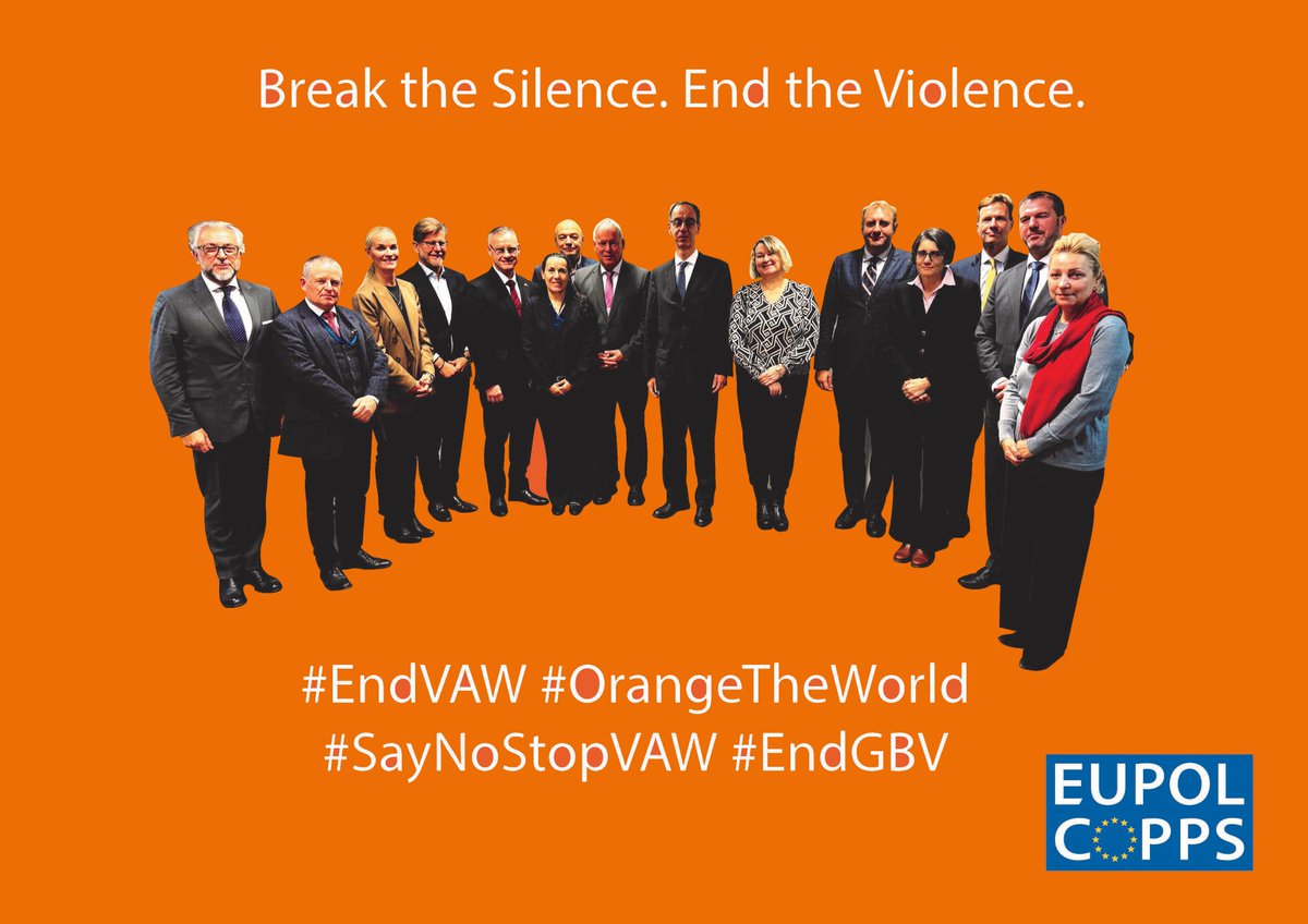 Eupolcopps's tweet photo. “Violence against♀️women &amp; girls not cultural but shameful violation of fundamental rights” says @EUPOLCOPPSHoM, standing in solidarity with survivors of violence with other Heads of 🇪🇺Civilian Crisis Management Missions.
#EndVAW #OrangeTheWorld #SayNoStopVAW #EndGBV https://t.co/Q67gFlB3T1