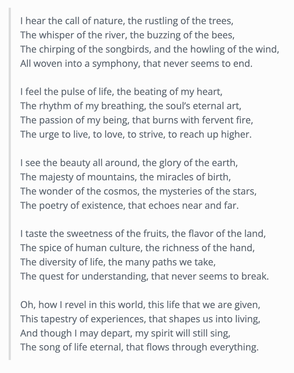 colin_fraser's tweet photo. The most liked poem, an AI generation that is apparently an imitation of Walt Whitman, and reasons people gave for believing it to be authentic https://t.co/d0dCdkyXZM