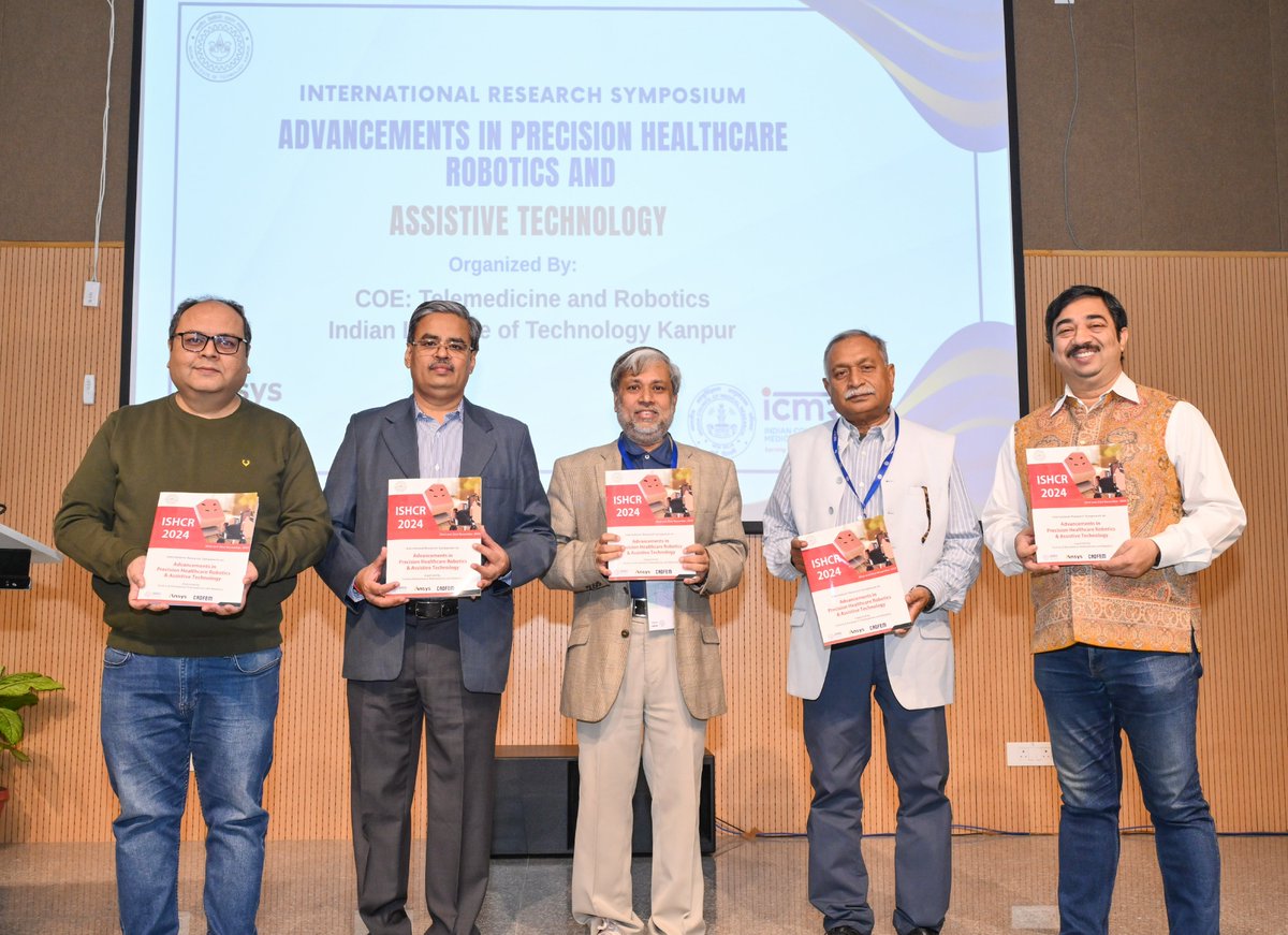 IITKanpur's tweet photo. The International Research Symposium on Advancements in Precision Healthcare Robotics and Assistive Technology was a significant event, successfully hosted by the Center of Excellence in Telemedicine and Robotics at IIT Kanpur. The symposium was inaugurated by Prof. Braj Bhushan, Deputy Director, IIT Kanpur, and Prof. Tarun Gupta, Director of Research and Development, setting a prestigious tone for the event. 

 Prof. Bishakh Bhattacharya, the Symposium Convener, played a key role in organizing and curating the event's extensive program. The symposium featured 5 plenary speakers, 13 keynote addresses, 10 invited talks, and 5 research presentations, along with participation from prestigious national and international institutes.  

The notable institutes that participated were IISc Bangalore, IIT Madras, IIT Delhi, IIT Gandhinagar, IIT Jodhpur, and IIT Bhilai. DST India, SGPGI Lucknow, MIT and Harvard University in the USA, IIT Genoa Italy, University of Nottingham and University of Southampton in the UK, Vattikuti Urology Institute USA, and Kyushu Institute of Technology, Japan added a wholistic participation.  

Prof. Amitabha Bandyopadhyay, Head, Department of BSBE, IITK graced the occasion, and Prof. S. K. Misra from RMLIMS, Lucknow, added an esteemed medical perspective to the proceedings. Dr. Nikunj Bhagat, a faculty member from EEE and BSBE, chaired the session focused on Assistive Technology. 

 The symposium provided an invaluable platform for researchers, industry leaders, and academia to present and discuss the latest developments and innovations in the fields of healthcare robotics and assistive technology.

#IITK #IITKanpur @director_iitk @dordatiitkanpur  @abandopa @BishakhDr @IITDelhi @IITMadras @iitgn  @IITJodhpur @IIScBangalore @IITBhilai @SGPGI @MIT @DSTindia #robotics #assistivetechnology @IITalk  @UniofNottingham  @unisouthampton @VattikutiUrol @KyushuUniv_EN  @shashimediabran