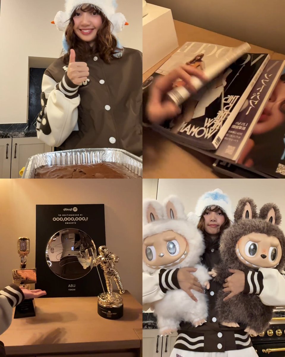 LISANATIONS_'s tweet photo. #LISA showing off her trophies, magazine covers, Labubu collection, and the brownie she baked today. 👍🏻🤎 https://t.co/yKoySCWd86