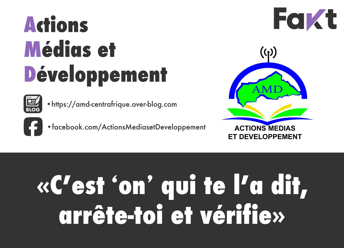 🛑 Lutte contre la désinformation : Connaissez-vous l'AMD ! 🛑

Avec  Rocard Maleyo à sa tête, l’association "Actions Médias et  Développement" (AMD) sensibilise la jeunesse centrafricaine aux risques  des réseaux sociaux.

👉 Missions principales :

    Lutter contre la