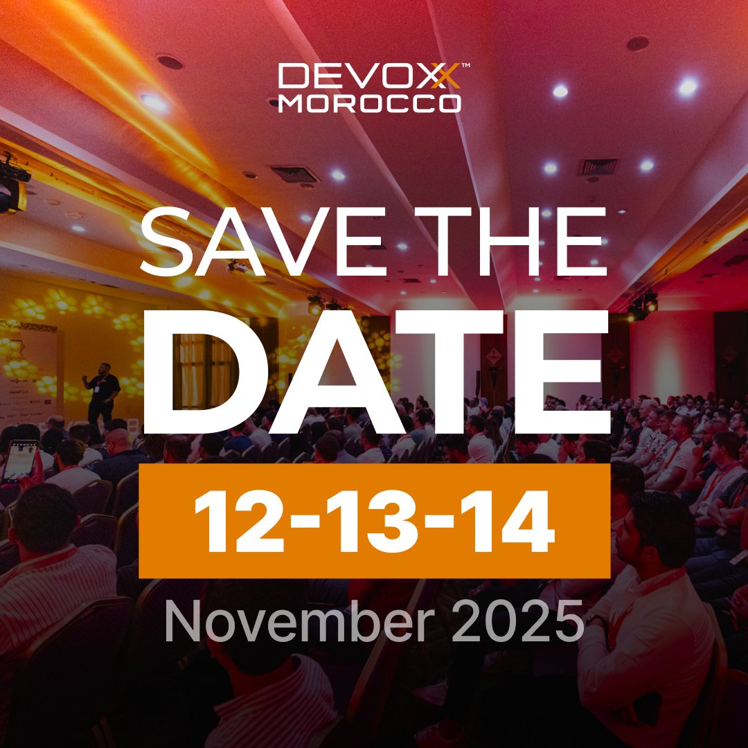 DevoxxMA's tweet image. 🚀✨ Calling all Developers! 🚀✨
#DevoxxMA is coming back for its 12th edition on November 12-14, 2025! 🗓️ Save the dates and get ready for 3 days of tech innovation, inspiration, and networking!