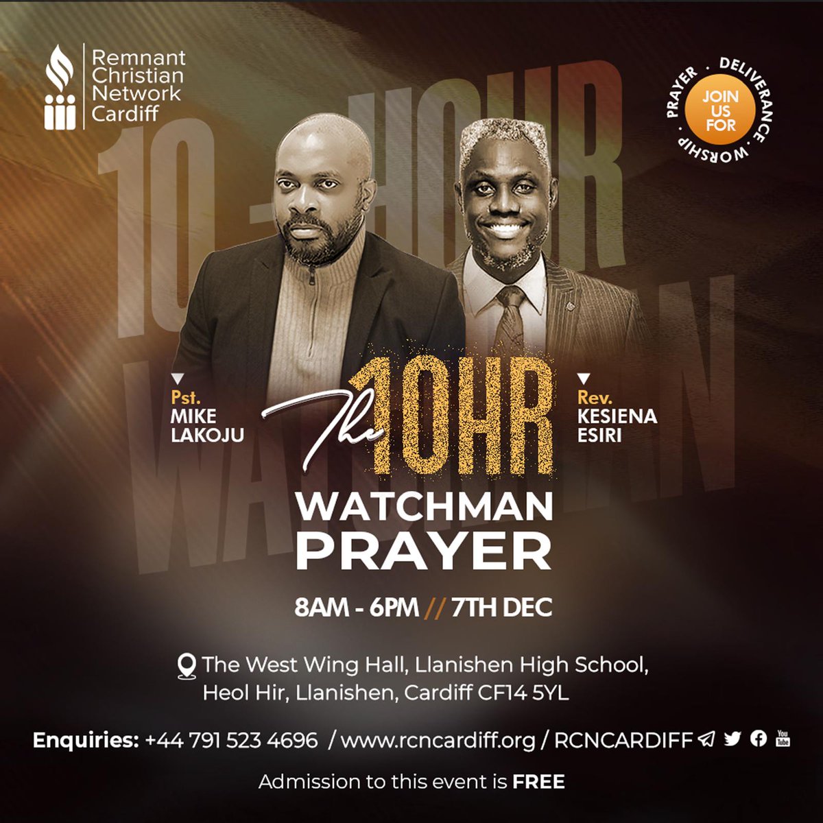 Cardiff, United Kingdom!

As the wheels of time turn and the end of the age approaches, the battle for the souls of men and dominions intensify. Those who name the name of the Lord must take their place on the wall in keeping the watches and bending the knee. 

Let's respond to