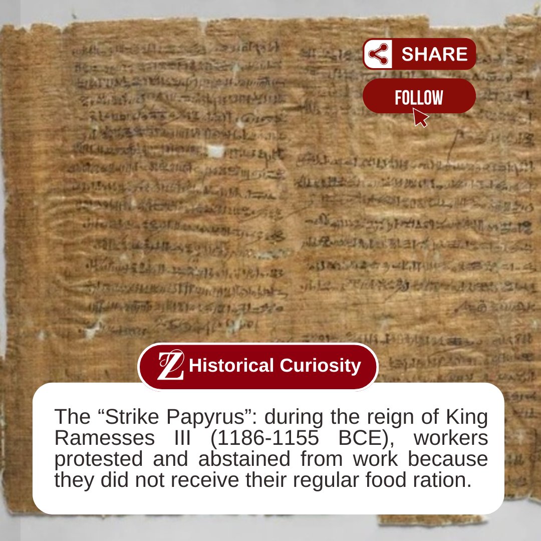 The “Strike Papyrus”: during the reign of King Ramesses III (1186-1155 BCE), workers protested and abstained from work because they did not receive their regular food ration.

#strike #Papyrus #egypt #ancientkingdoms #ancient #zhistorica

<a href="/MuseoEgizio/">Museo Egizio Torino</a> <a href="/ItalyinEgypt/">Italy in Egypt</a>