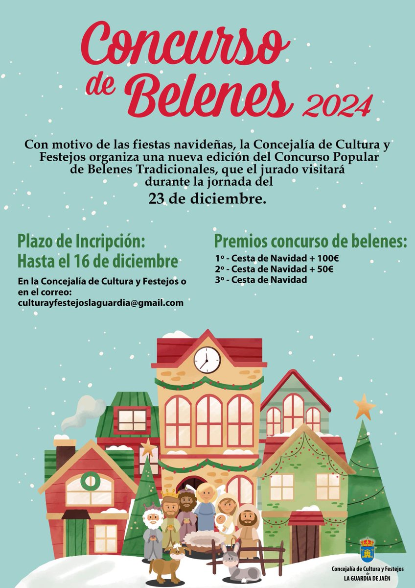 #Navidad 

Os presentamos el cartel del #concurso de #belenes 2024. 

📄 Inscripciones: 

👉Concejalía de Cultura y Festejos.
👉Correo: culturayfestejoslaguardia@gmail.com

📅Plazo de inscripción: hasta el 16 de diciembre

ℹ️ Más info: facebook.com/share/p/7nQaBd…

#Navidad
#cultura