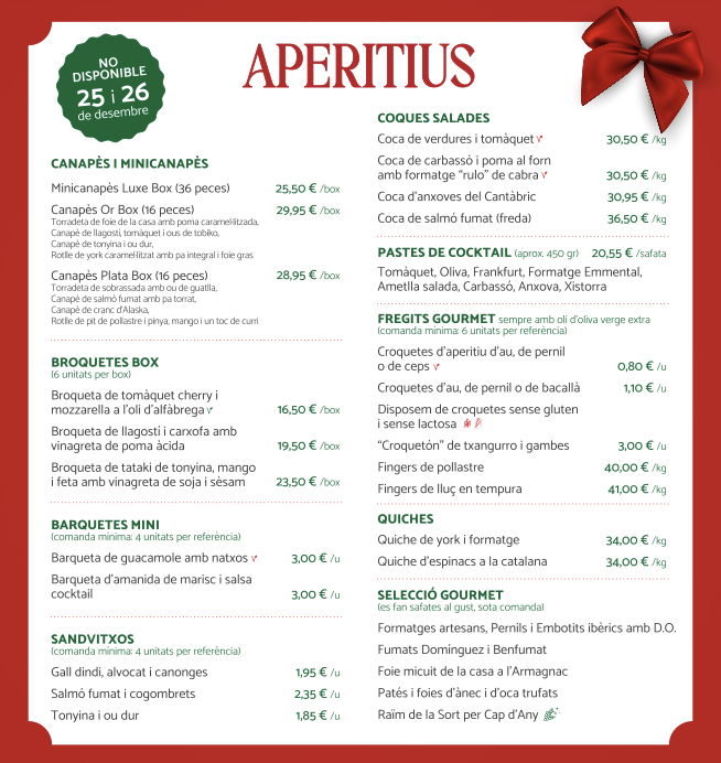 TecaSabat's tweet image. Quins són els vostres #plats i #aperitius preferits per #Nadal? 😋

👉 Ja pots consultar la nostra carta de Nadal tant a les nostres botigues de #CollFavà i #Ribatallada com a la nostra pàgina web: tecasabat.com/pdf/Nadal-Plat…