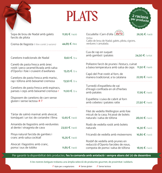 TecaSabat's tweet image. Quins són els vostres #plats i #aperitius preferits per #Nadal? 😋

👉 Ja pots consultar la nostra carta de Nadal tant a les nostres botigues de #CollFavà i #Ribatallada com a la nostra pàgina web: tecasabat.com/pdf/Nadal-Plat…