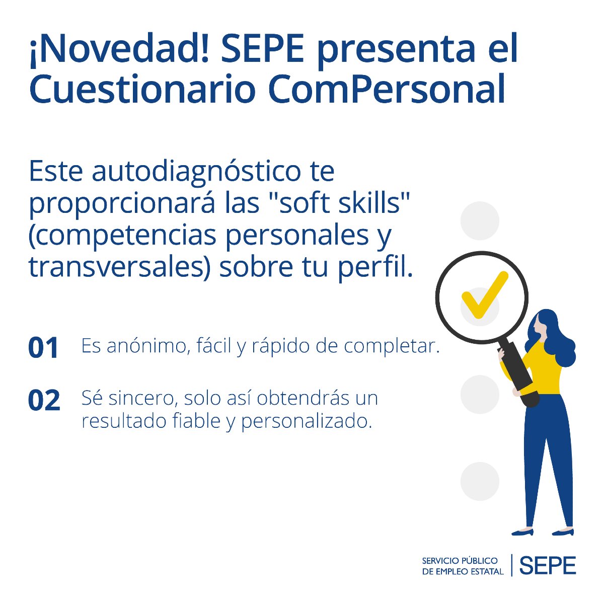 📊 Autoevalúa tus competencias personales para el empleo de forma ágil y rápida con #ComPersonal, una herramienta pública y gratuita del #ObservatorioDeLasOcupaciones del SEPE.
#ObsersvatorioSEPE

🔷 Más información 👉 i.mtr.cool/vuescxojys