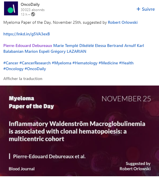 Inserm U1160 EMiLy Team 1 (@u1160_equipe1) on Twitter photo Congrats to our PhD student, <a href="/Debureaux_PE/">Pierre-Edouard Debureaux, MD, PhD Student</a> and all co-authors for this collaborative work performed with Saint Louis, Cochin, Pitié Salpétrière, Lille, Necker, Mondor and Avicenne hospital on Inflammatory Waldenstrom and Clonal hematopoiesis paper published in Blood Journal! Congrats to our PhD student, <a href="/Debureaux_PE/">Pierre-Edouard Debureaux, MD, PhD Student</a> and all co-authors for this collaborative work performed with Saint Louis, Cochin, Pitié Salpétrière, Lille, Necker, Mondor and Avicenne hospital on Inflammatory Waldenstrom and Clonal hematopoiesis paper published in Blood Journal!