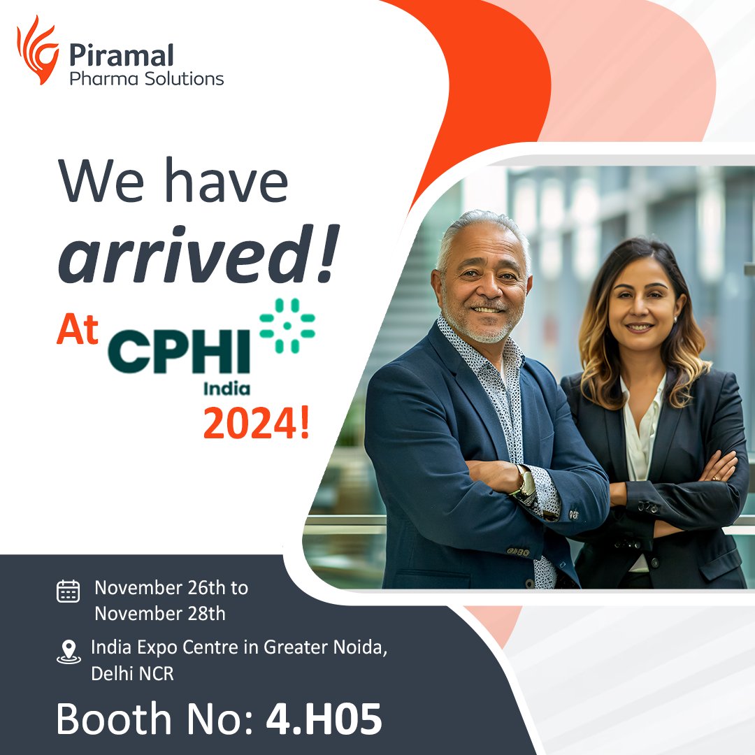 PiramalPharma's tweet photo. Day 1 of CPHI India is here!

We’d love to meet you! Stop by our booth at 4.H05 ​to:
✅ Discover our latest offerings
✅ Discuss exciting collaboration opportunities
✅ Explore how we can help your business grow

#CPHIIndia #InnovationInPharma #PiramalPharmaSolutions https://t.co/Tx3Ne8XRTD