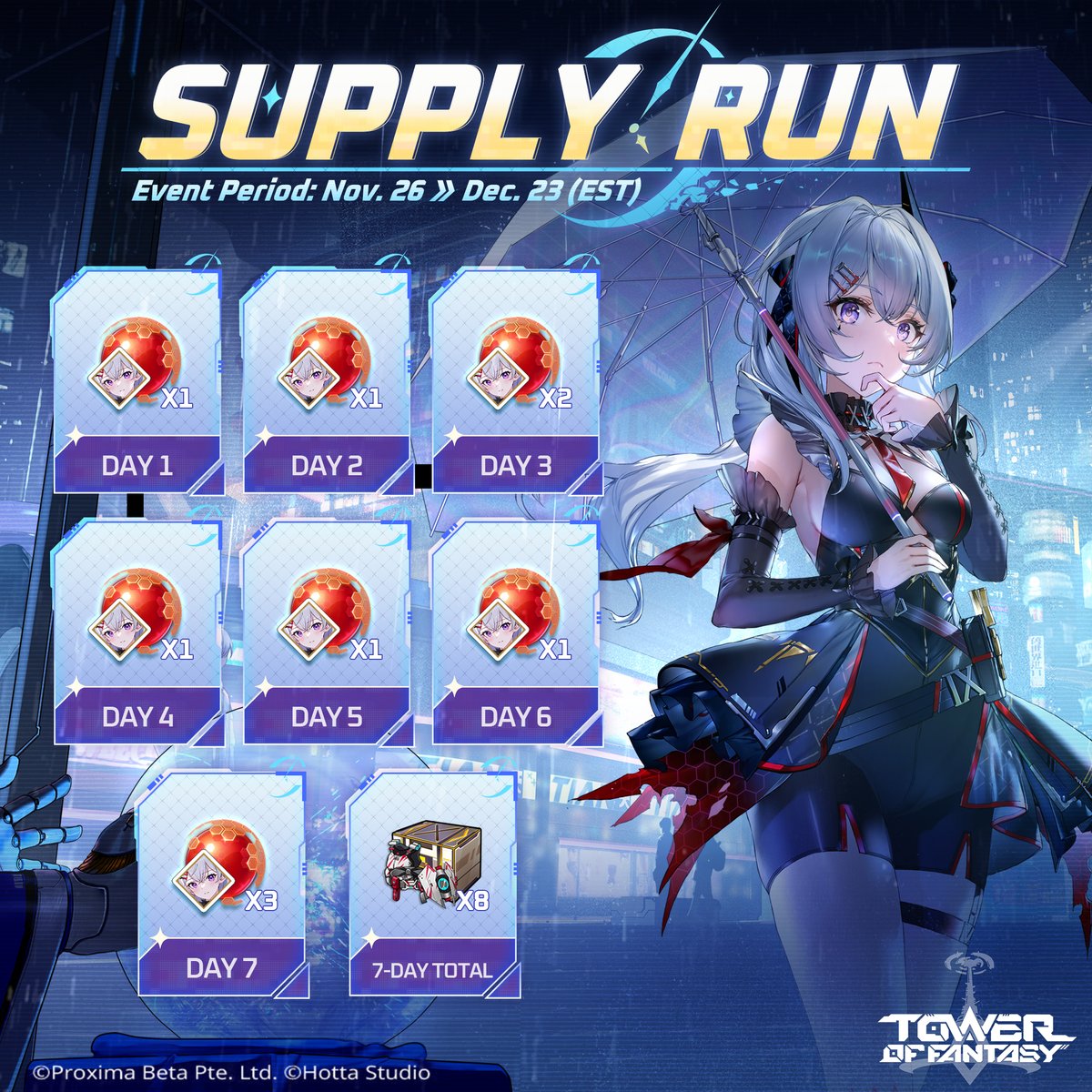 Chers Autorisateurs,

La maintenance est terminée. Merci pour votre patience et votre compréhension. 

Et pensez à vous connecter pendant l'événement pour obtenir gratuitement des nucléus rouges !

▽ Plus d'infos : toweroffantasy-global.com/news-detail.ht…

#TowerofFantasy