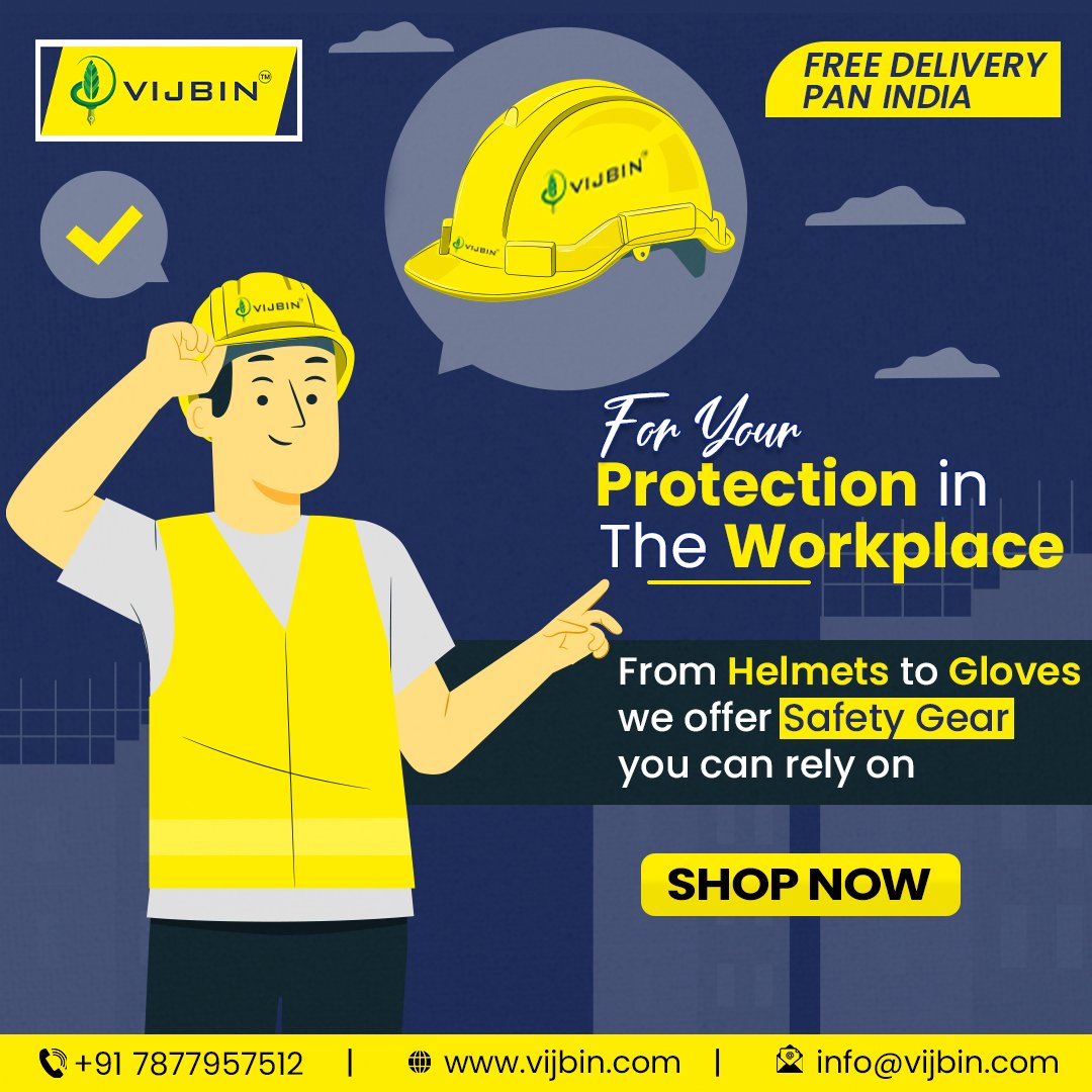 vijbin's tweet photo. Ensure safety at your workplace with top-quality gear, from gloves to helmets, only at Vijbin Business Pvt. Ltd. Protect yourself and your team today! 💪🛡️

📞+91 7877957512
📩 info@vijbin.com
🌐 https://t.co/smVIkrZ7zO https://t.co/CIZfn2VqIk