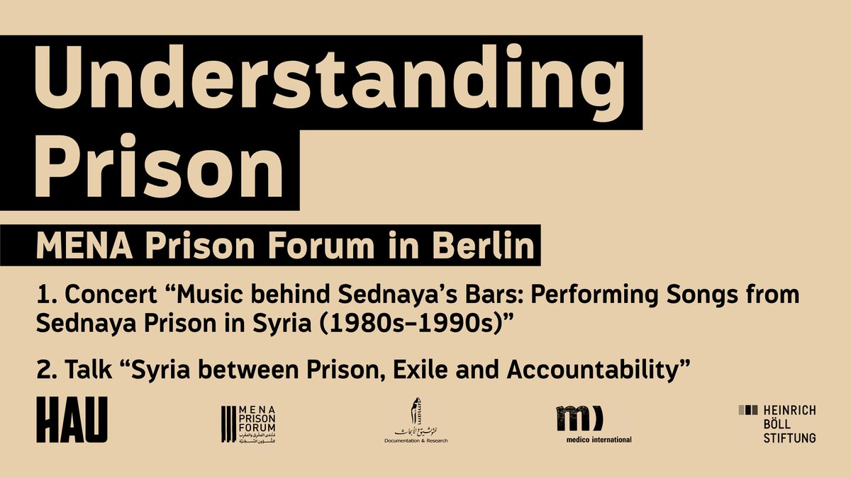 MonikaBorgmann's tweet photo. Dear friends in Berlin, it's tomorrow, Wednesday, 27 November, 7 PM, at the @HebbelAmUfer (HAU 1)
More details and tickets here:
https://t.co/nLB1c7RN7m
@UMAM_DR @MENAPrisonForum @nothilfe @BoellStiftung @Yassinhs @BenteScheller @lynn_maalouf @SeifJoumana https://t.co/hsW91Pnuz8