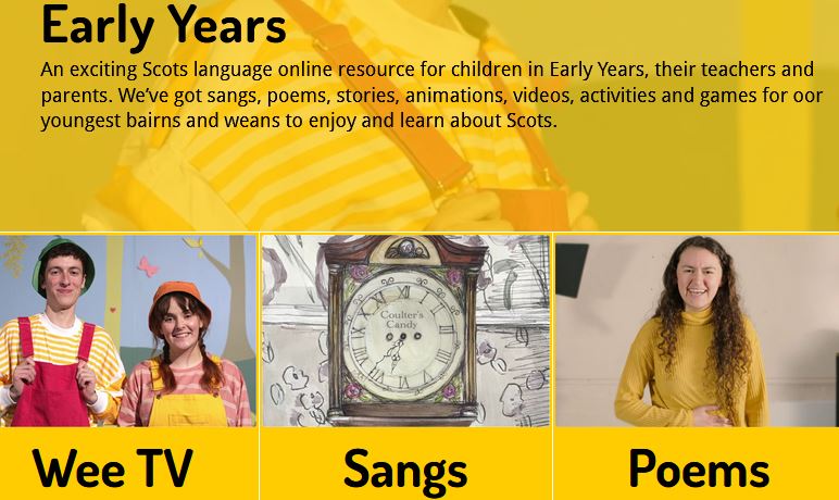 ScotsHoose Yaldi (@scotshooseyaldi) on Twitter photo For Early Years practitioners - Wee TV, Sangs, Poems, Stories, Activities aw in Scots. Ally Bally, Three Craws, Ye Cannae Shove Yer Grannie Aff A Bus and mair for young Scots speakers and learners scotshooseyaldi.com/early-years/
<a href="/earlyyearsscot/">Early Years Scotland</a> <a href="/FalkirkELC/">Falkirk Early Learning and Childcare</a> #Scots For Early Years practitioners - Wee TV, Sangs, Poems, Stories, Activities aw in Scots. Ally Bally, Three Craws, Ye Cannae Shove Yer Grannie Aff A Bus and mair for young Scots speakers and learners scotshooseyaldi.com/early-years/
<a href="/earlyyearsscot/">Early Years Scotland</a> <a href="/FalkirkELC/">Falkirk Early Learning and Childcare</a> #Scots