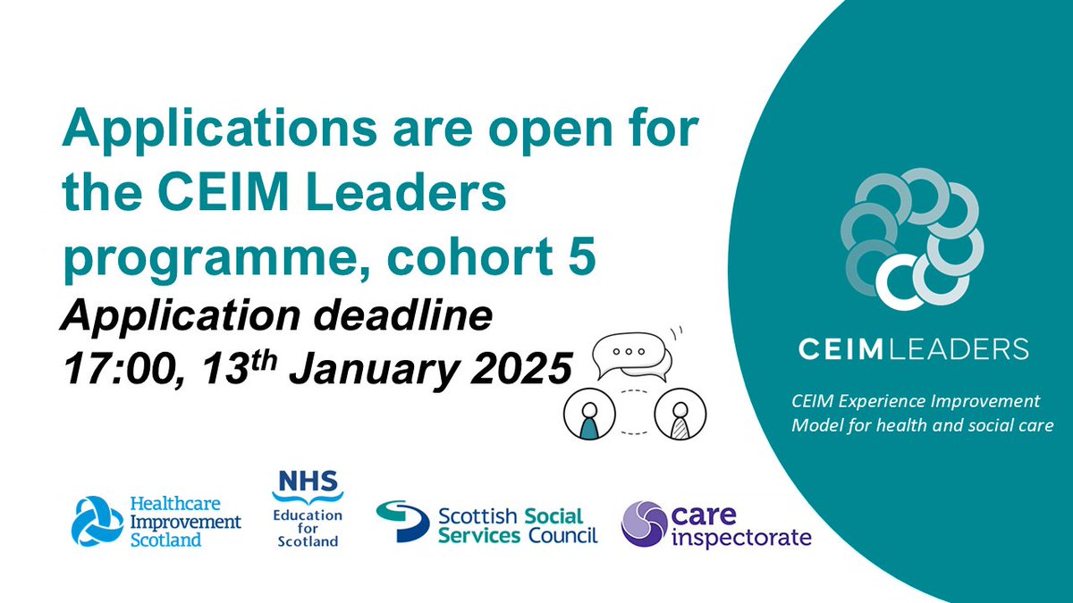 Diane Graham (@dgmfg) on Twitter photo APPLICATIONS OPEN: CEIM Leaders cohort 5
If you're interested in coaching care or support teams to listen, learn and make improvements to services find our more: ihub.scot/improvement-pr… <a href="/PersonCntrdSco/">Person-Centred Scot</a> <a href="/jeanahpm/">Dr Jean Mcqueen</a> @SSSCPaula <a href="/LisaMImprove/">Lisa Maynard 💚🤍💜</a> <a href="/AshleighSpaldi3/">Ashleigh Spalding</a> <a href="/CareInspect/">Care Inspectorate</a> <a href="/online_his/">Healthcare Improvement Scotland</a> APPLICATIONS OPEN: CEIM Leaders cohort 5
If you're interested in coaching care or support teams to listen, learn and make improvements to services find our more: ihub.scot/improvement-pr… <a href="/PersonCntrdSco/">Person-Centred Scot</a> <a href="/jeanahpm/">Dr Jean Mcqueen</a> @SSSCPaula <a href="/LisaMImprove/">Lisa Maynard 💚🤍💜</a> <a href="/AshleighSpaldi3/">Ashleigh Spalding</a> <a href="/CareInspect/">Care Inspectorate</a> <a href="/online_his/">Healthcare Improvement Scotland</a>