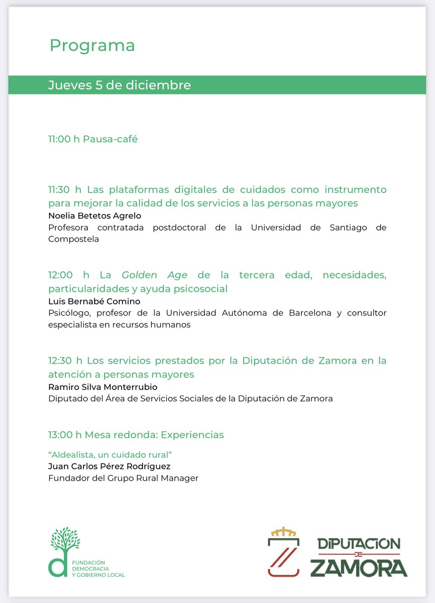 jlmorenoLife's tweet photo. «Instrumentos para la lucha contra la despoblación en los pequeños municipios: la prestación de servicios de calidad a las personas mayores»
(Zamora, 5 de diciembre de 2024) 
@fundlocal @dipuzamora https://t.co/RKE0ltFyzJ