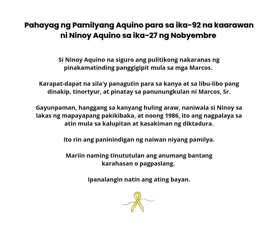 KrisAquinoWORLD's tweet photo. READ: Ang Opisyal na Pahayag ng pamilya Aquino at sa dating Senador Benigno “Ninoy” Aquino 💛🎗️🇵🇭 https://t.co/2b8WqRdezG