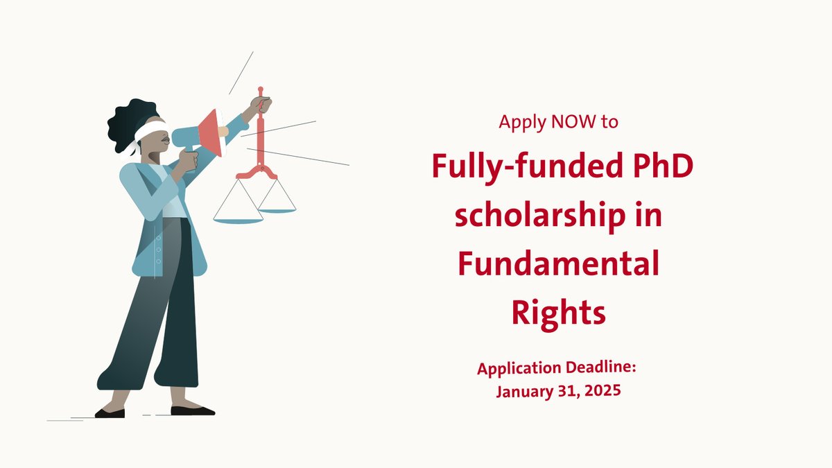 Centre for Fundamental Rights - Hertie School (@hertiecfr) on Twitter photo โณ Reminder: Apply now for a fully-funded PhD in Fundamental Rights <a href="/thehertieschool/">Hertie School</a> by 31.1.2025! ๐
Join our academic community to learn about & work on contemporary challenges to the protection of fundamental rights
๐ lnkd.in/eXU_HCjy
#PhDScholarship #HumanRights โณ Reminder: Apply now for a fully-funded PhD in Fundamental Rights <a href="/thehertieschool/">Hertie School</a> by 31.1.2025! ๐
Join our academic community to learn about & work on contemporary challenges to the protection of fundamental rights
๐ lnkd.in/eXU_HCjy
#PhDScholarship #HumanRights
