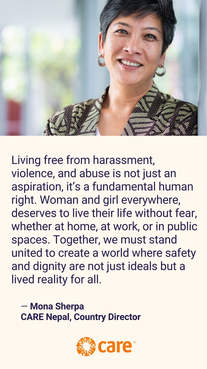 Women everywhere should be able to enjoy life #WithoutFear of abuse, harassment and violence. Join <a href="/CARE/">CARE (care.org)</a> during #16Days and call on world leaders to put women’s rights, safety, and well-being first.