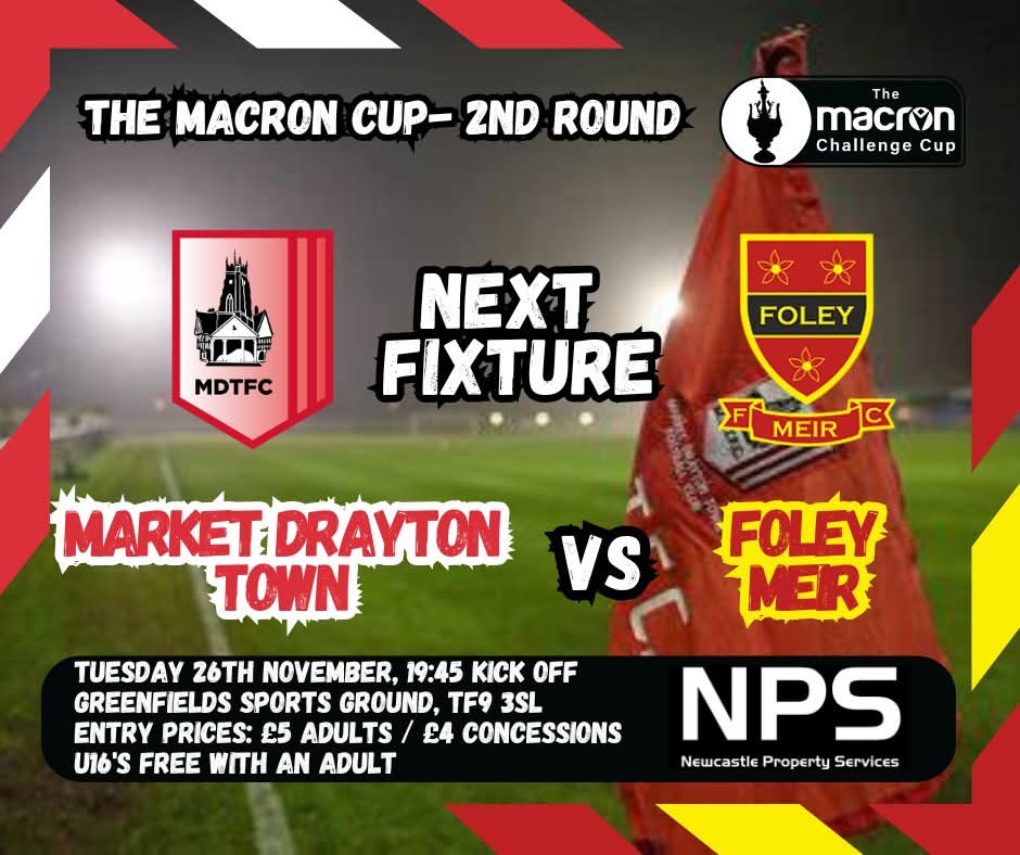 MDTFC's tweet photo. It's 𝙈𝙖𝙩𝙘𝙝𝙙𝙖𝙮!...under the new lights ✨️ 
🆚 Foley Meir
⏰ 19:45
🏟️ Greenfields, Market Drayton, TF9 3SL
🎫 £5 Adults | £4 concessions | FREE U16 with and Adults
FREE ONLINE MATCH PROGRAMME
#UpTheTown https://t.co/67FYEdTN3U