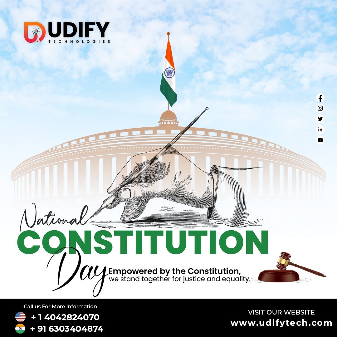 UdifyTech's tweet photo. On this NationalConstitutionDay, we honor the foundation of justice, liberty, and equality laid by the Indian Constitution. 
.
Reach us at  +1 4042824070 / +91 6303404874 / https://t.co/afxa7LnagI
.
#ConstitutionDay2024 #IndianConstitution #JusticeForAll #EqualityMatters https://t.co/WwrA7kjhQa