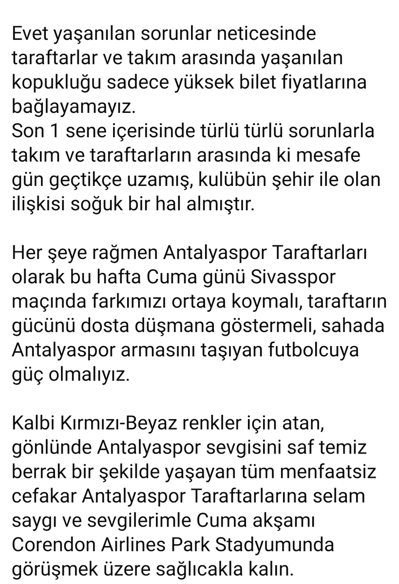 AmigoAliDayi's tweet photo. Büyük Antalyaspor Taraftarına Çağrımdır! https://t.co/v66dhqssgk