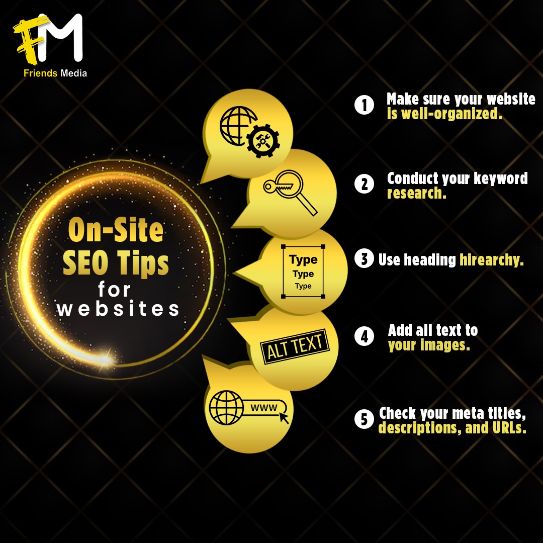 friendmedia's tweet image. Unlock your website's full potential with these On-Site SEO Tips! 🌟

🔑 Well-structured pages
🔑 Strategic keyword research
🔑 Proper heading usage
🔑 Optimized image ALT texts
🔑 Perfect meta titles and URLs

Take your website to the next level! 🚀

#friendmedia #SEO #seotips