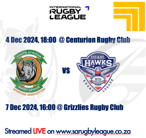 South Africa will face off against the <a href="/USARugbyLeague/">USA Rugby League</a>  in December with 2 test matches, both to be streamed live on sarugbyleague.co.za <a href="/IntRL/">International RL</a> <a href="/SeriousAboutRL/">Serious About Rugby League</a>