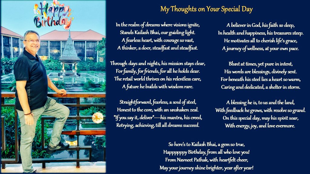 Navneet Pathak (@np0509) on Twitter photo Personalised wishes to admirable personality <a href="/LakhyaniKailash/">Kailash Lakhyani</a> ji a friend , a coach, the founder chairman of <a href="/AimraIndia/">ALL INDIA MOBILE RETAILERS ASSOCIATION</a> on his special day. Wishing the very best, god's strengths in persuading his dreams for the society, retail fraternity and our country. Personalised wishes to admirable personality <a href="/LakhyaniKailash/">Kailash Lakhyani</a> ji a friend , a coach, the founder chairman of <a href="/AimraIndia/">ALL INDIA MOBILE RETAILERS ASSOCIATION</a> on his special day. Wishing the very best, god's strengths in persuading his dreams for the society, retail fraternity and our country.