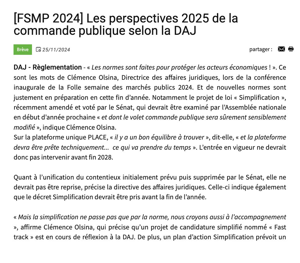 achatpublicinfo's tweet photo. 📰 A lire ou à relire #CommandePublique : Les perspectives 2025 de la #DAJ... #MarchésPublics #FSMP24 https://t.co/ixLg8k292I https://t.co/UIRtn2Y9fO