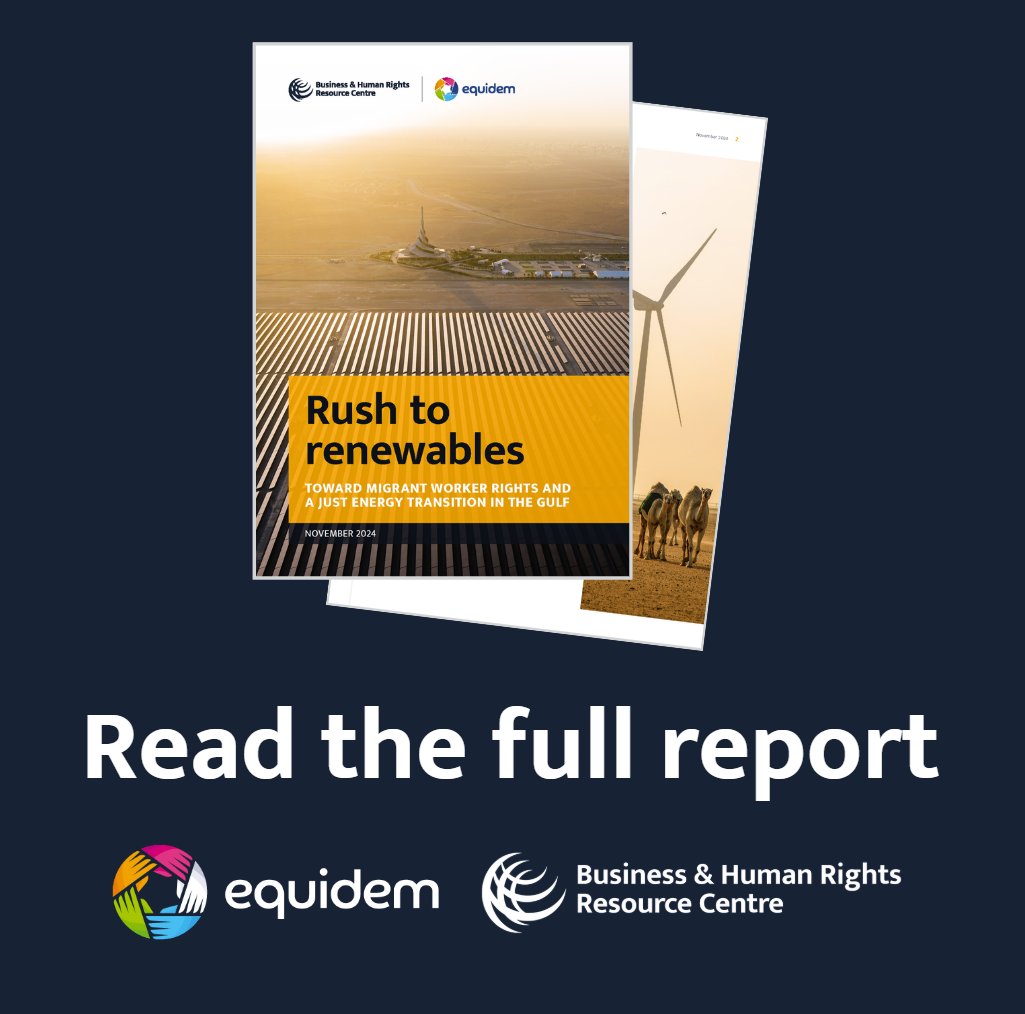 ituc's tweet photo. Gulf states are racing to ramp up renewable energy &amp; meet 2030 climate goals. Will it be a #JustTransition? Or will migrant workers pay the price?🤔

📰New research from @bhrrc &amp; @EquidemOrg reveals widespread abuse 🔗 https://t.co/hBnmf1E8Yy https://t.co/2OB9hT4G9r