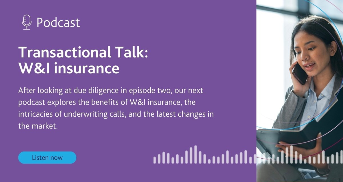 Transactional Talk episode three is live! 🎤

Learn about the key role of warranty and indemnity (W&amp;I) insurance in M&amp;A transactions. 

Listen now 👇
gowlg.co/4i6j1gj

#MergersandAcquisitions #PrivateEquity #CorporateLaw