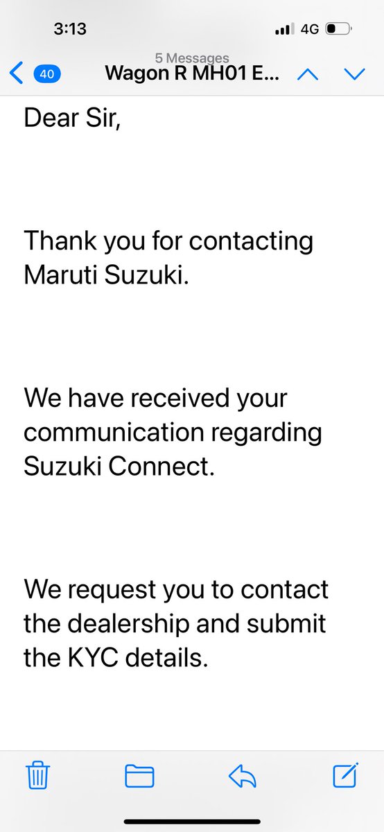 MullanTaronish's tweet photo. @MSArenaOfficial I don’t think the emails are being read properly. I am attaching my mail and the response from Maruti. It’s obvious we have provided all KYC details to Sai Service and they are not resolving the Suzuki connect issue. Maybe I should mark now to Mr Bhargava to resolve such issues https://t.co/MsVE8eS43n