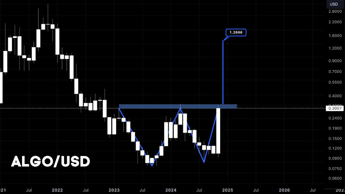 $ALGO is forming a textbook 'W' breakout pattern.

A daily close above $0.32 could send #Algorand to $1.26!